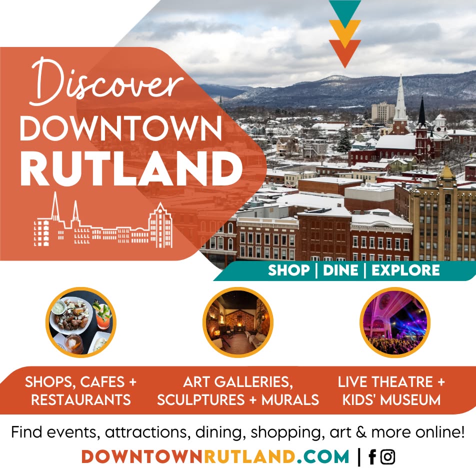 Downtown Rutland, Vermont Facebook ad: Explore, shop, dine, and sip in Downtown Rutland…