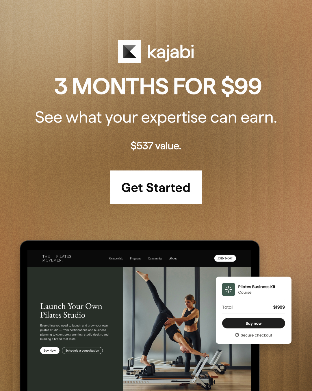 Kajabi Facebook ad: Three months. One platform. Unlimited potential.