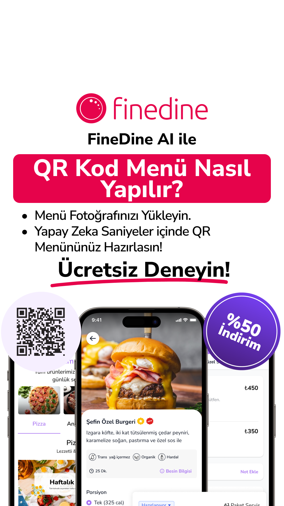 Finedine Menu for Restaurants Facebook ad: FineDine AI ile QR Menünüzü Saniyeler İçinde Oluşturun!