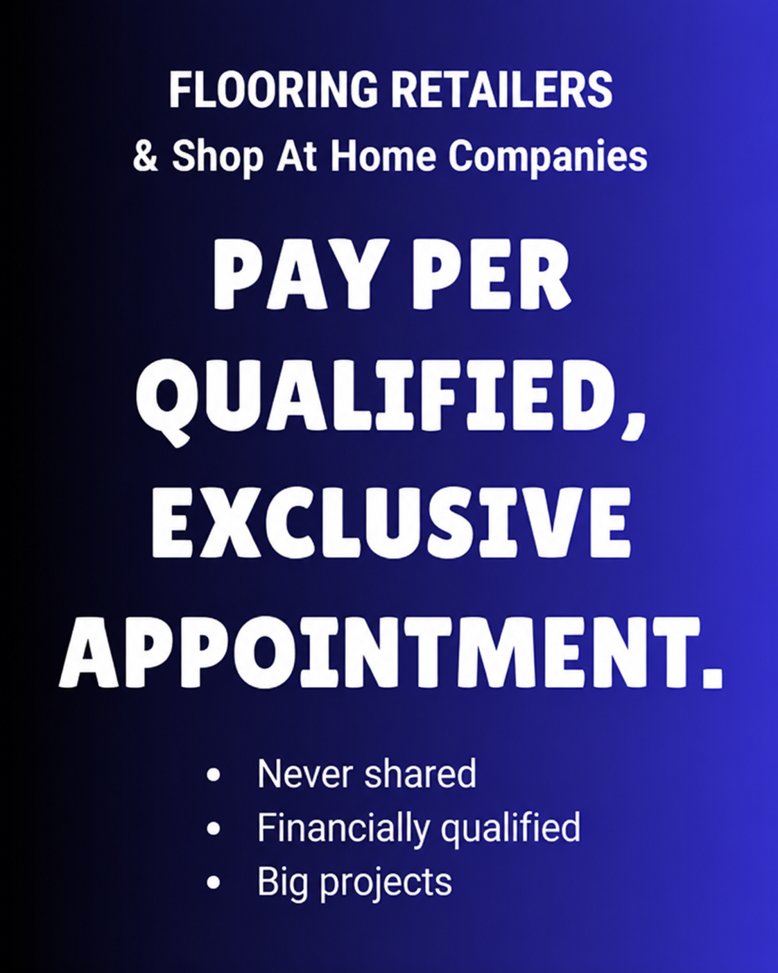 FloorFocus Facebook ad: Only Pay Us, After Exclusive Appointments