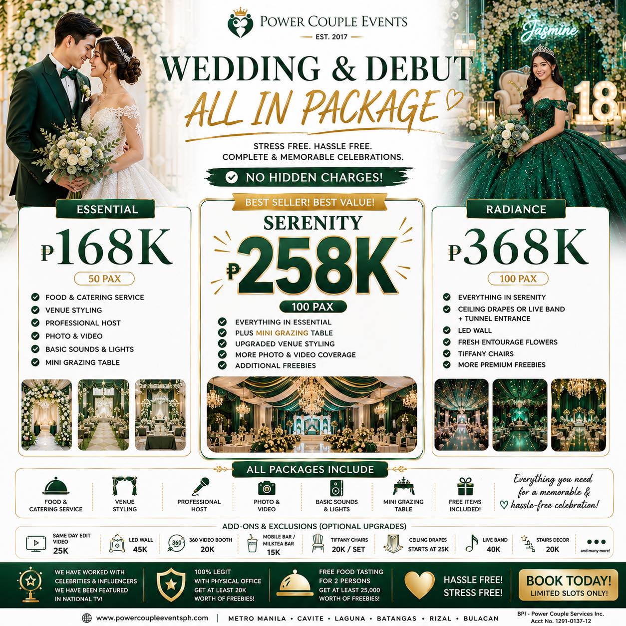 Power Couple Events Facebook ad: YOUR DREAM WEDDING OR DEBUT-WITHOUT THE STRESS!
