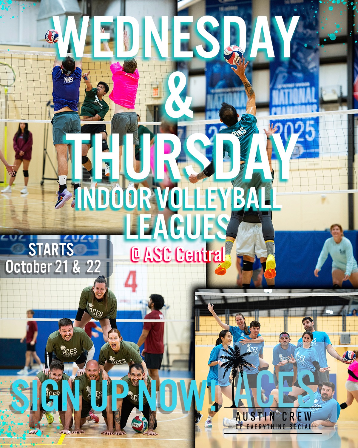 ACES - Austin Crew of Everything Social Facebook ad: Join ACES Co-Ed Indoor Volleyball Leagues in Austin