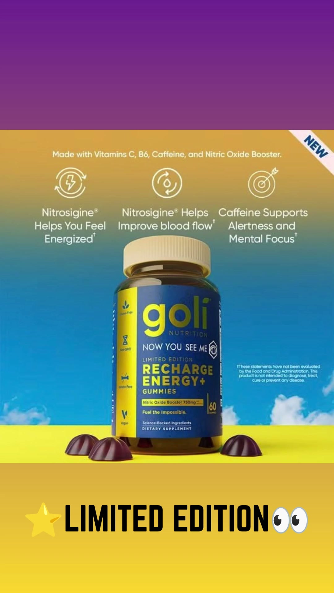 Goli Facebook ad: Performance. Energy. Focus.