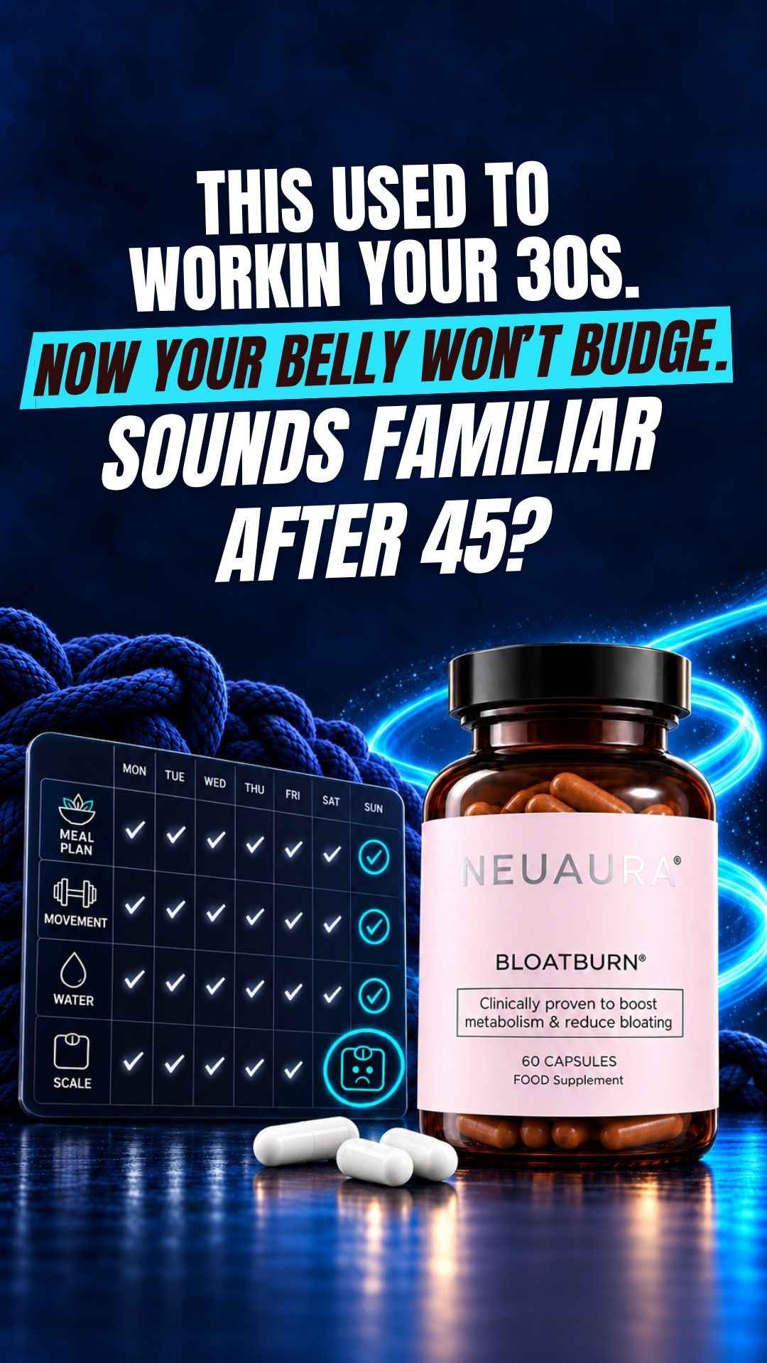 Neuaura Facebook ad: Beat Bloat in 60 Minutes
