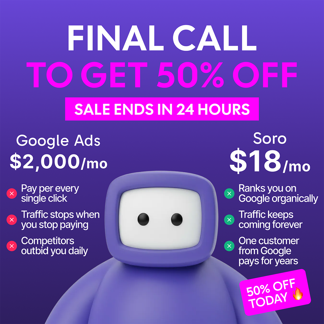 Soro SEO Facebook ad: Rank #1 on Google