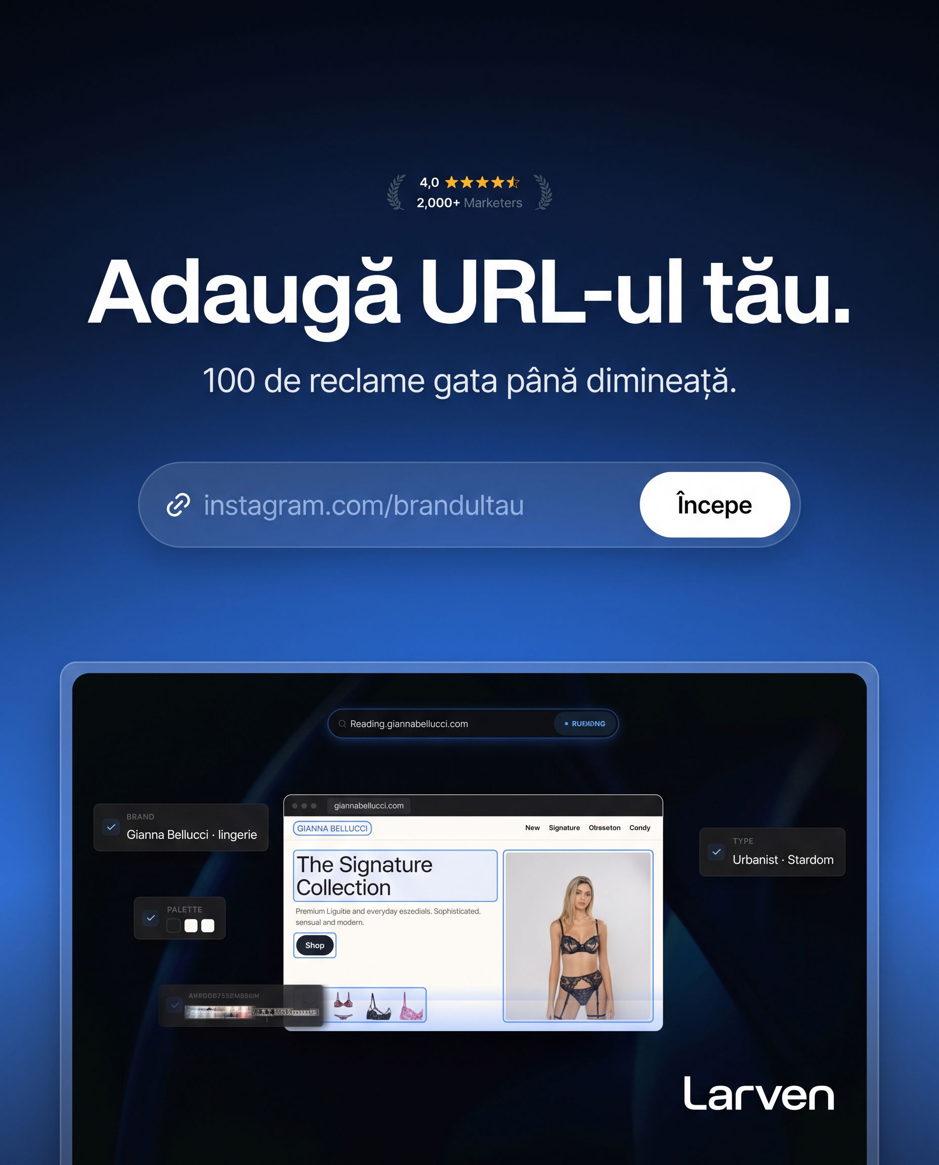 Larven AI Facebook ad: 100 de reclame intr-o noapte