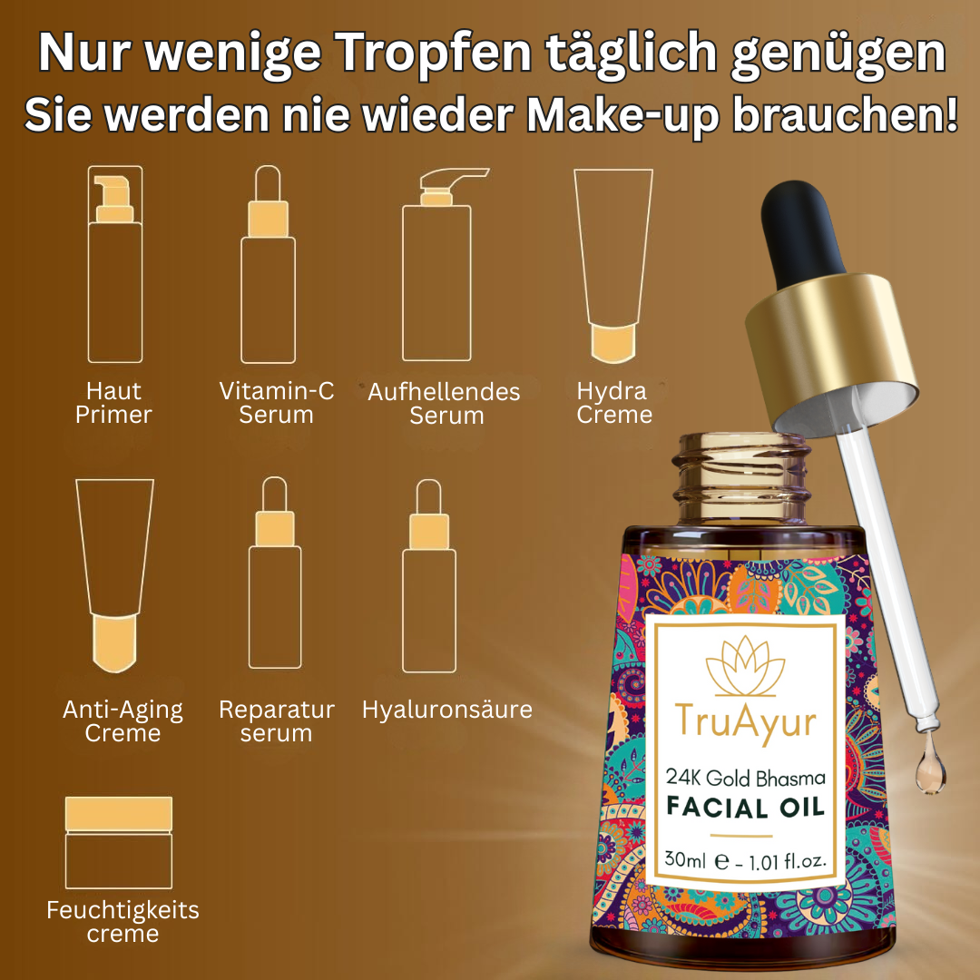 TruAyur Facebook ad: 24K Gold Ayurvedisches Gesichtsöl für tief hydratisierte…