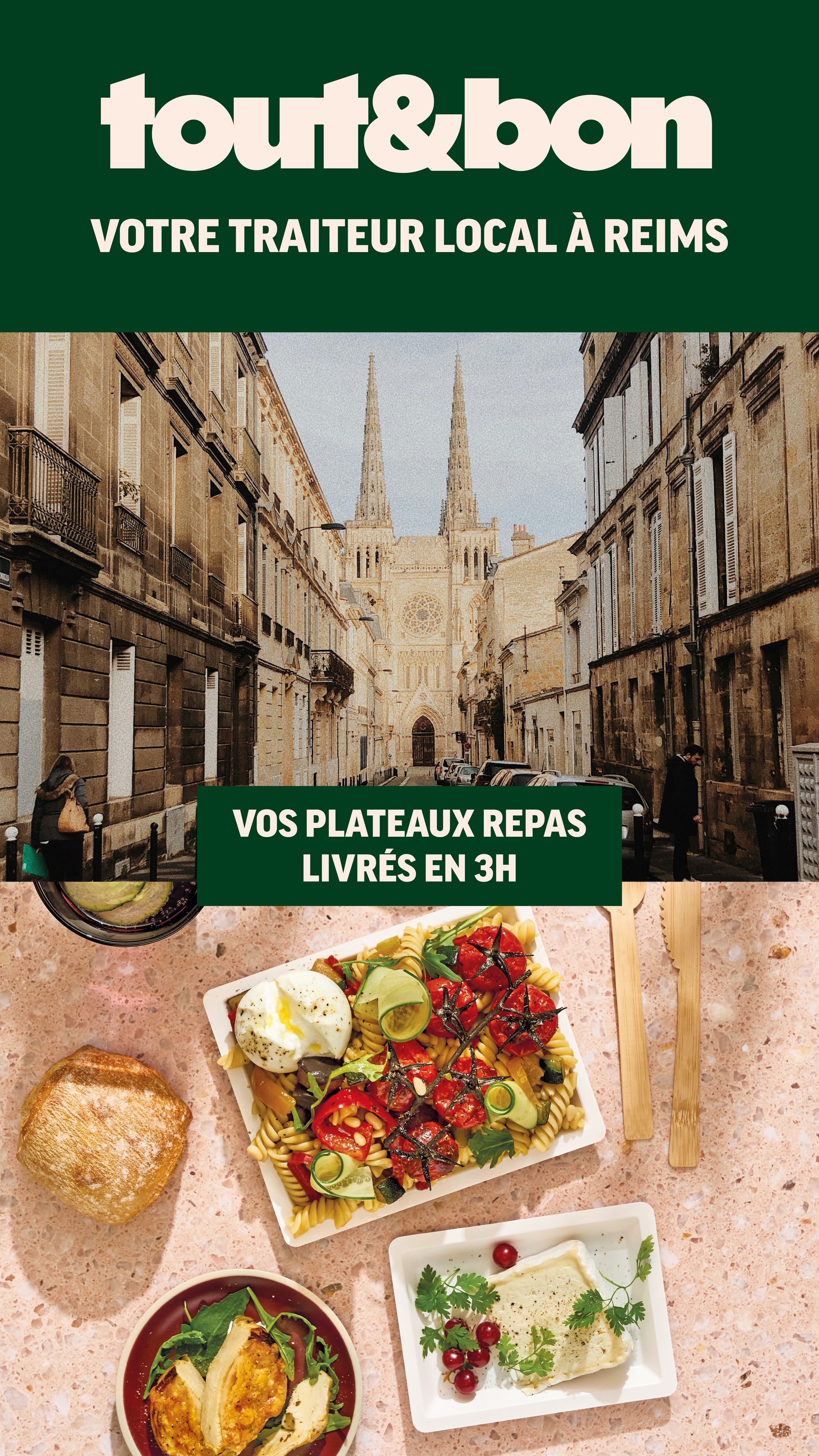 Tout&Bon Facebook ad: Plateaux repas livrés en 3h à Reims!