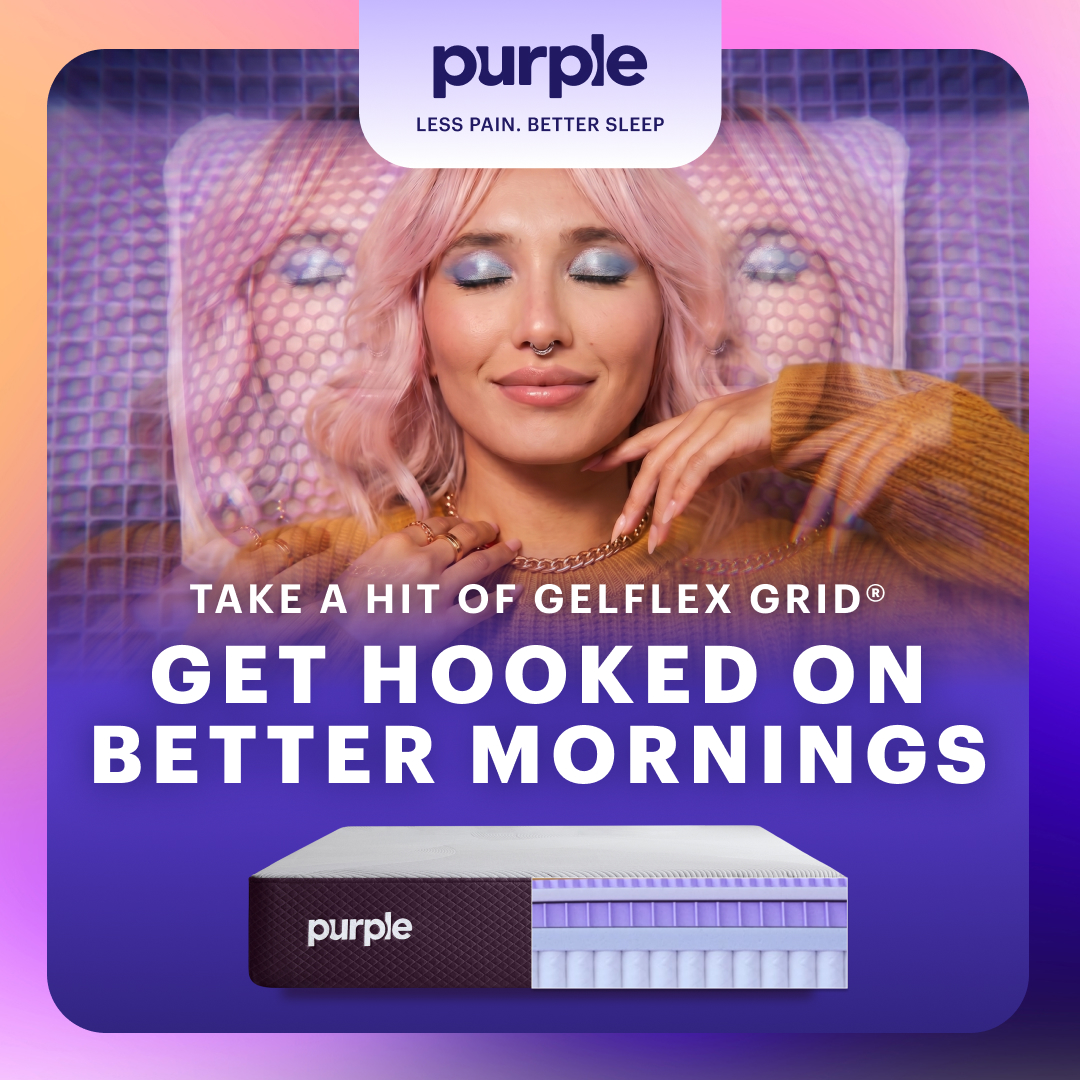Purple Facebook ad: Get Hooked on Better Sleep