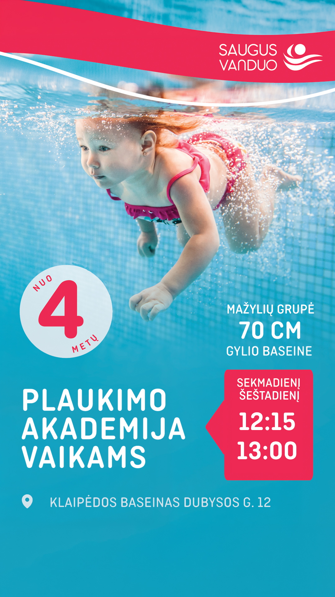 Saugus vanduo Facebook ad: Plaukimo treniruotės vaikams Klaipėdoje!