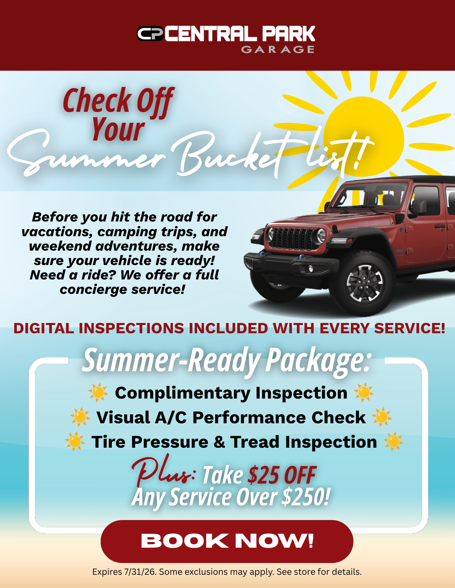 Central Park Garage Facebook ad: Summer Bucket List