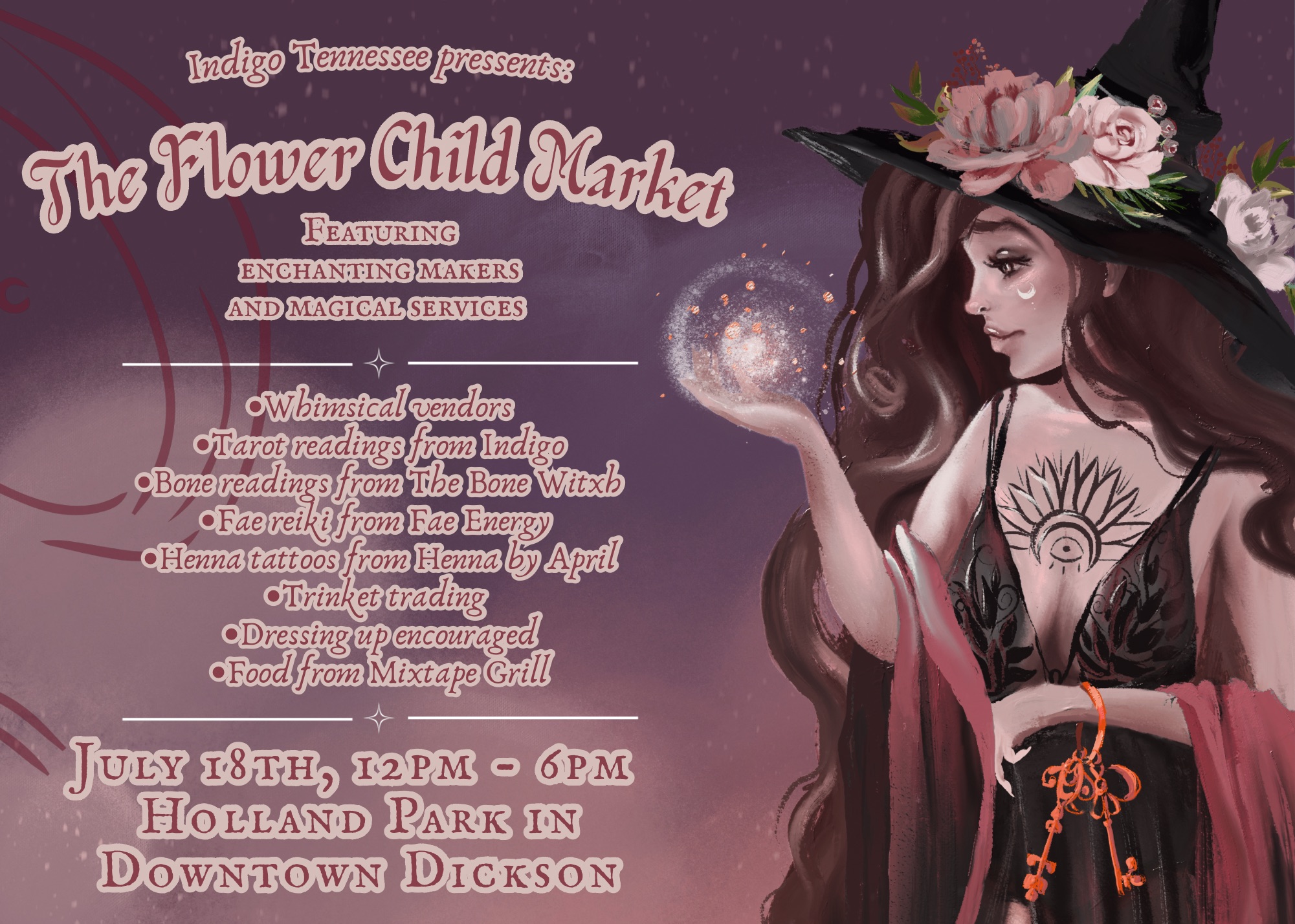 Indigo Tennessee Facebook ad: The Summer Flower Child Market | Holland Park in Downtown…