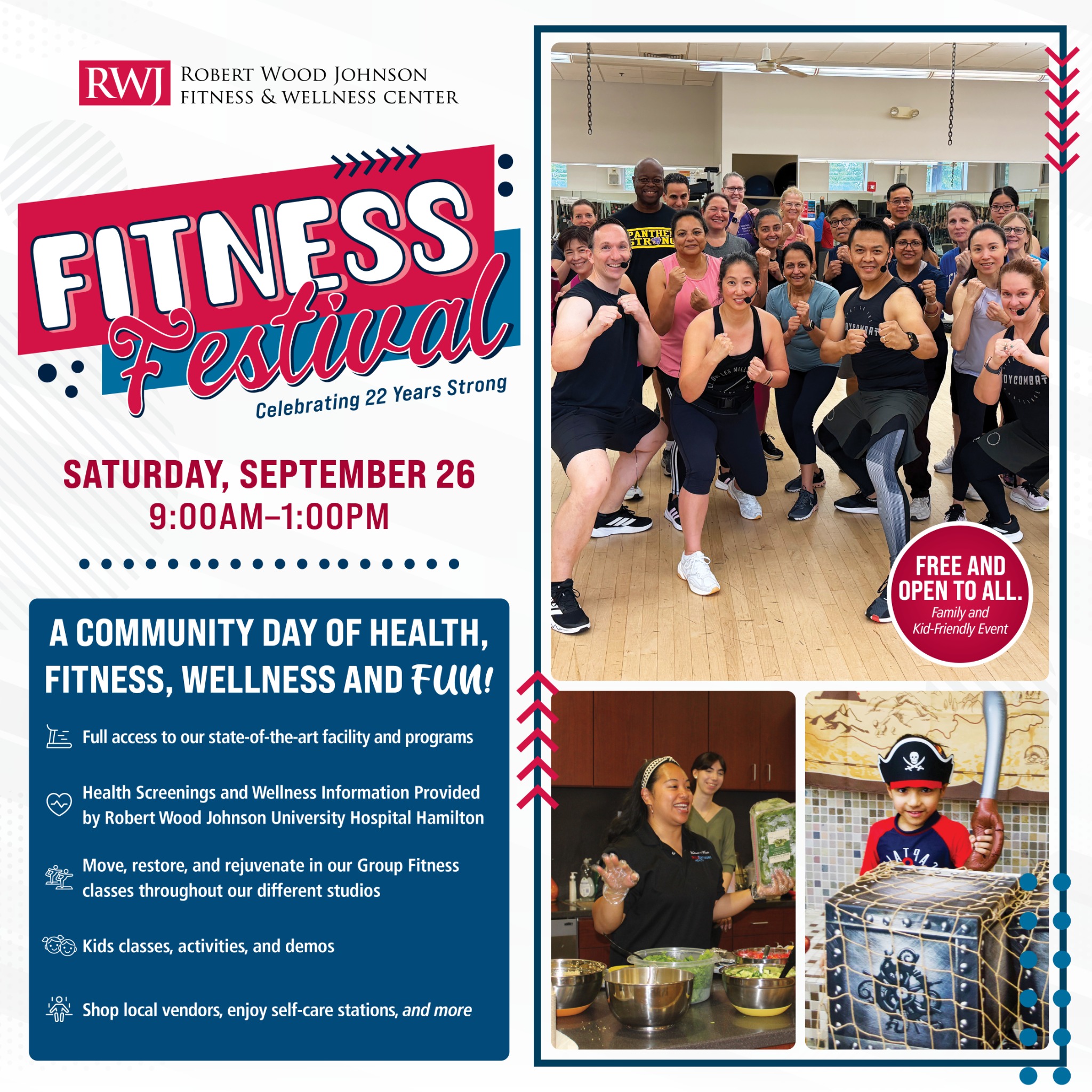 RWJ Fitness & Wellness Center - Hamilton Facebook ad: Save the Date: Free Fitness Festival