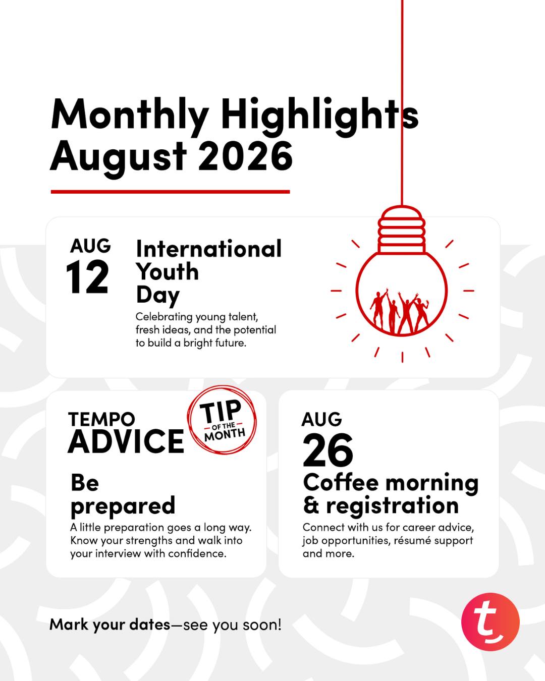 Tempo Bonaire Facebook ad: August is here, and so are new opportunities!
