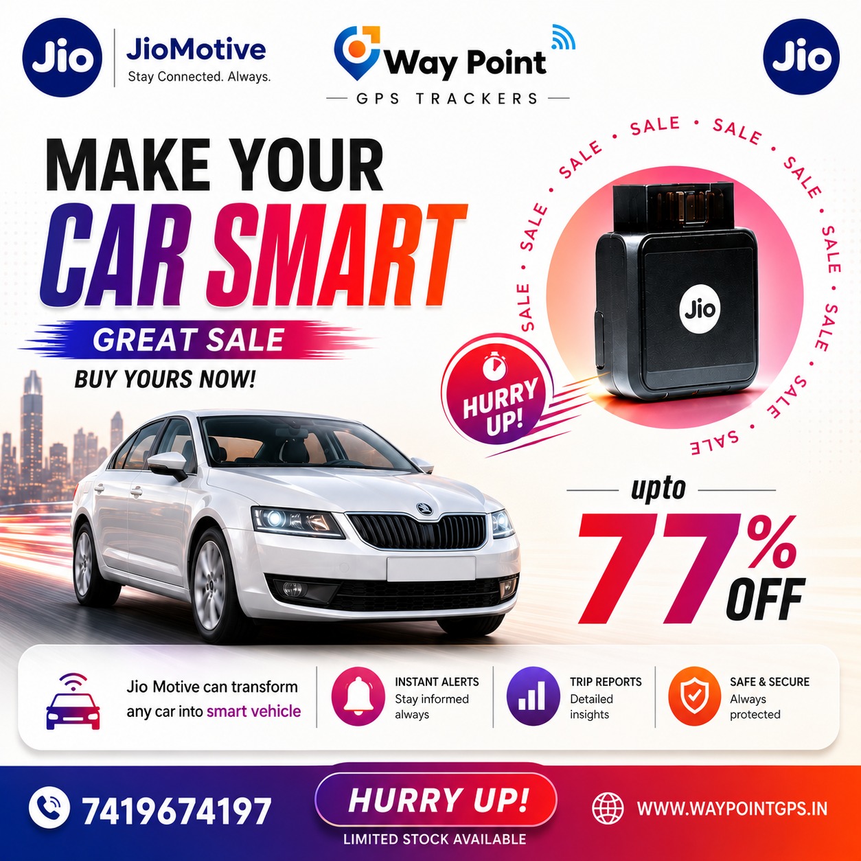 Waypoint Trackers Pvt. Ltd. Facebook ad: Your vehicle's safe?