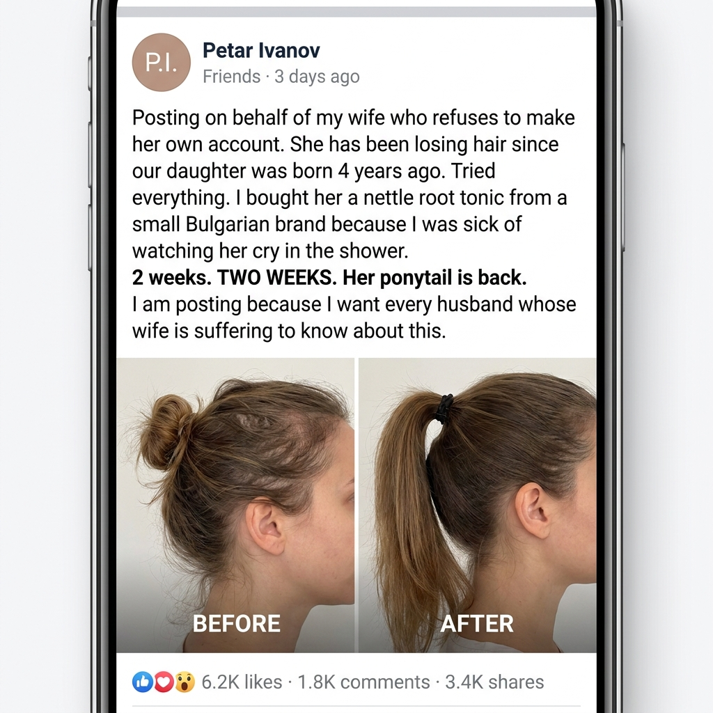 Organic Cosmetics - InaEssentials.co.uk Facebook ad: Her ponytail is back. In 2 weeks.