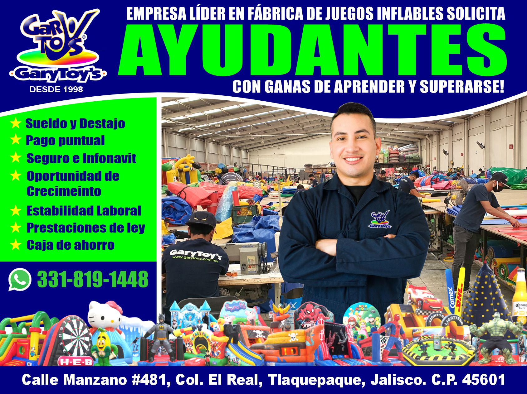 Garytoys Brincolines Inflables Facebook ad: SE SOLICITA AYUDANTES con ganas de aprender y…