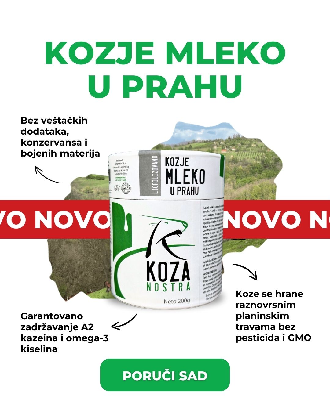 Koza Nostra Facebook ad: Novo od Koza Nostre: Kozje mleko u prahu!
