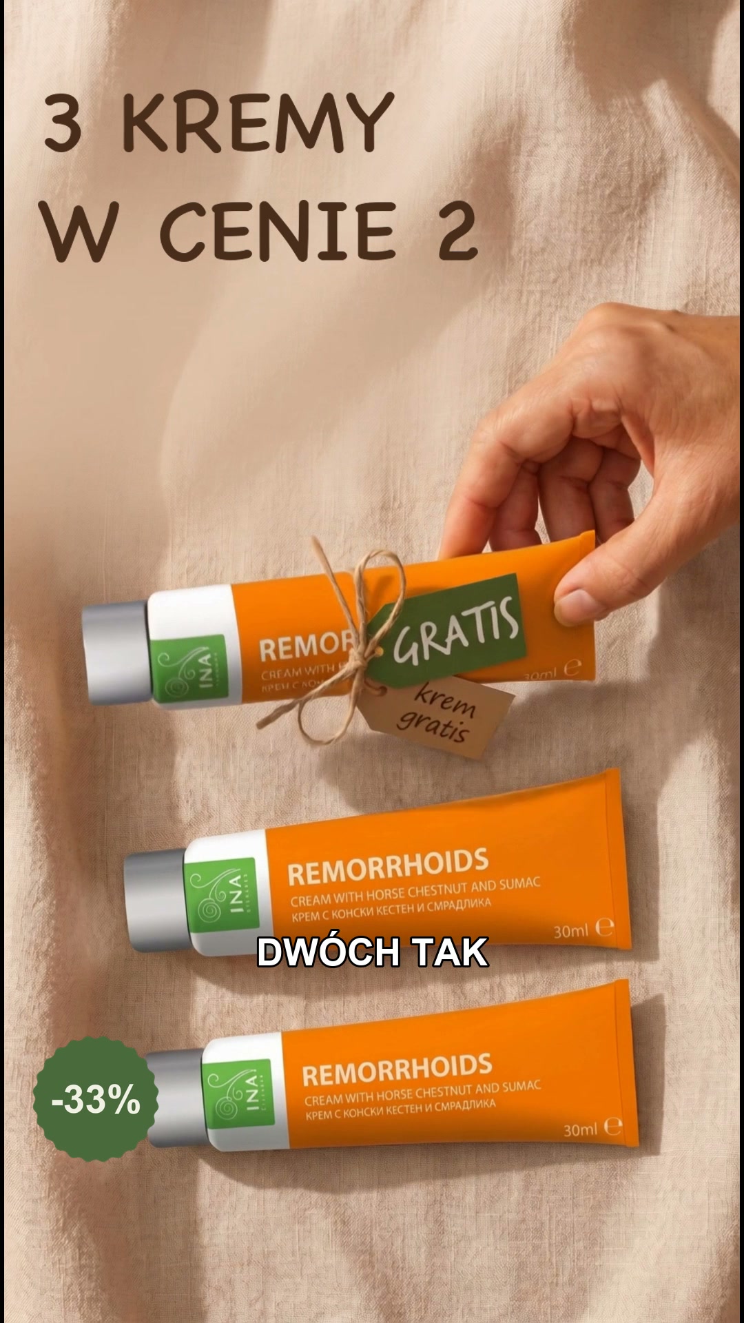 Kosmetyki Organiczne - InaEssentials.pl Facebook ad: kup dwa kremy na żylaki