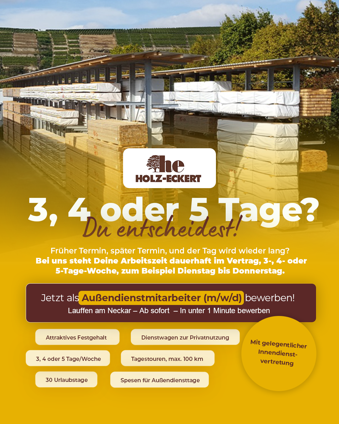 Holz-Eckert Facebook ad: Bewirb Dich in unter 1 Minute!