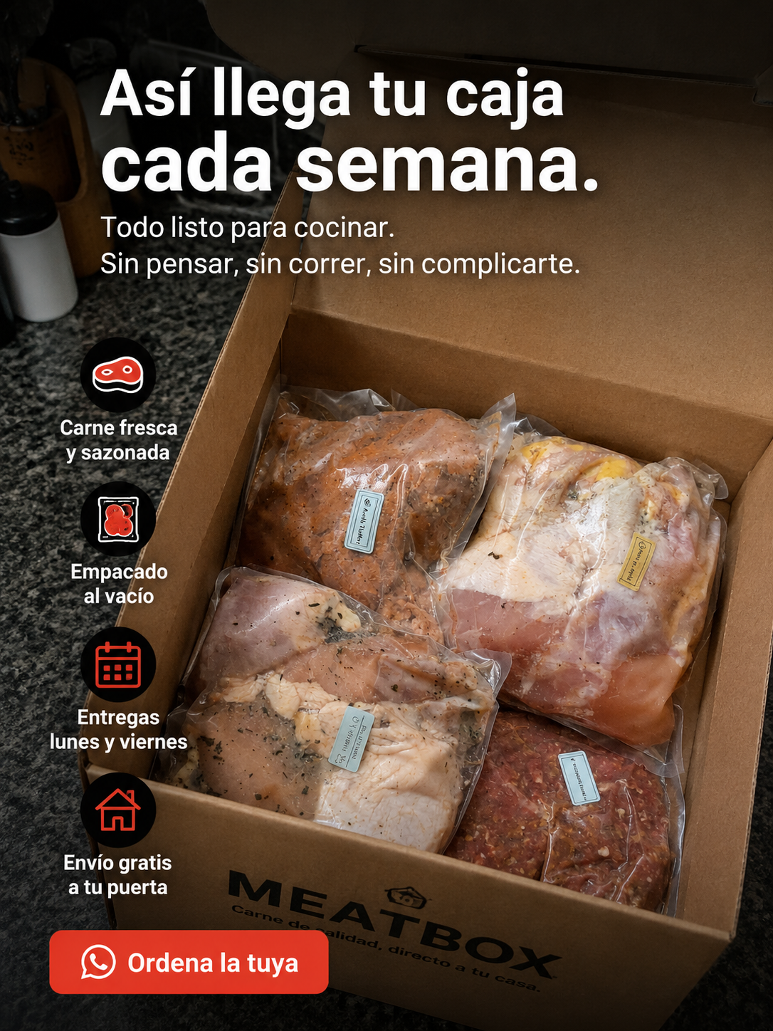 Meat Box Facebook ad: Escribenos