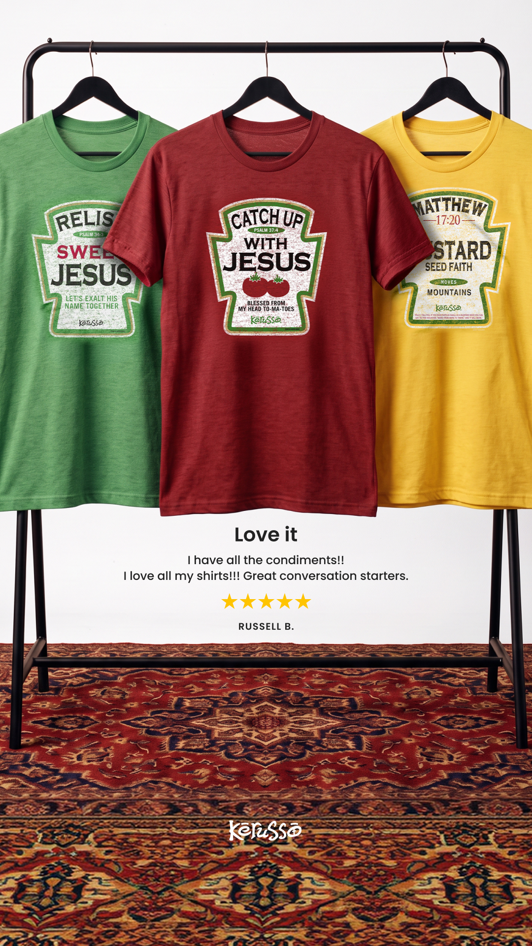Kerusso Facebook ad: Faith-Filled Tees Customers Love