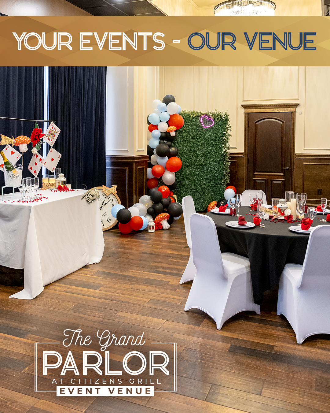 The Grand Parlor Event Venue Facebook ad: Celebrate at The Grand Parlor
