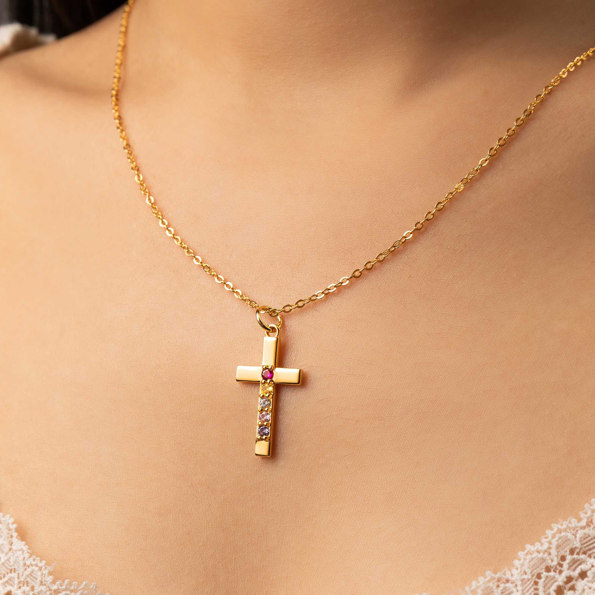 Callie Beloved Facebook ad: Personalized Birthstone Cross Necklace Dainty Religious…