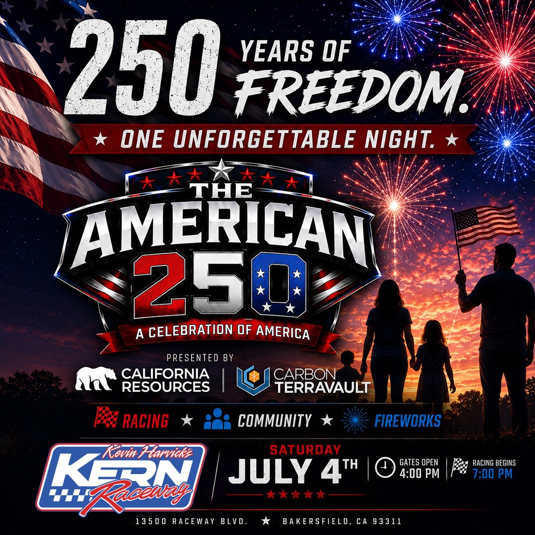 Kevin Harvick's Kern Raceway Facebook ad: 250 years of freedom.