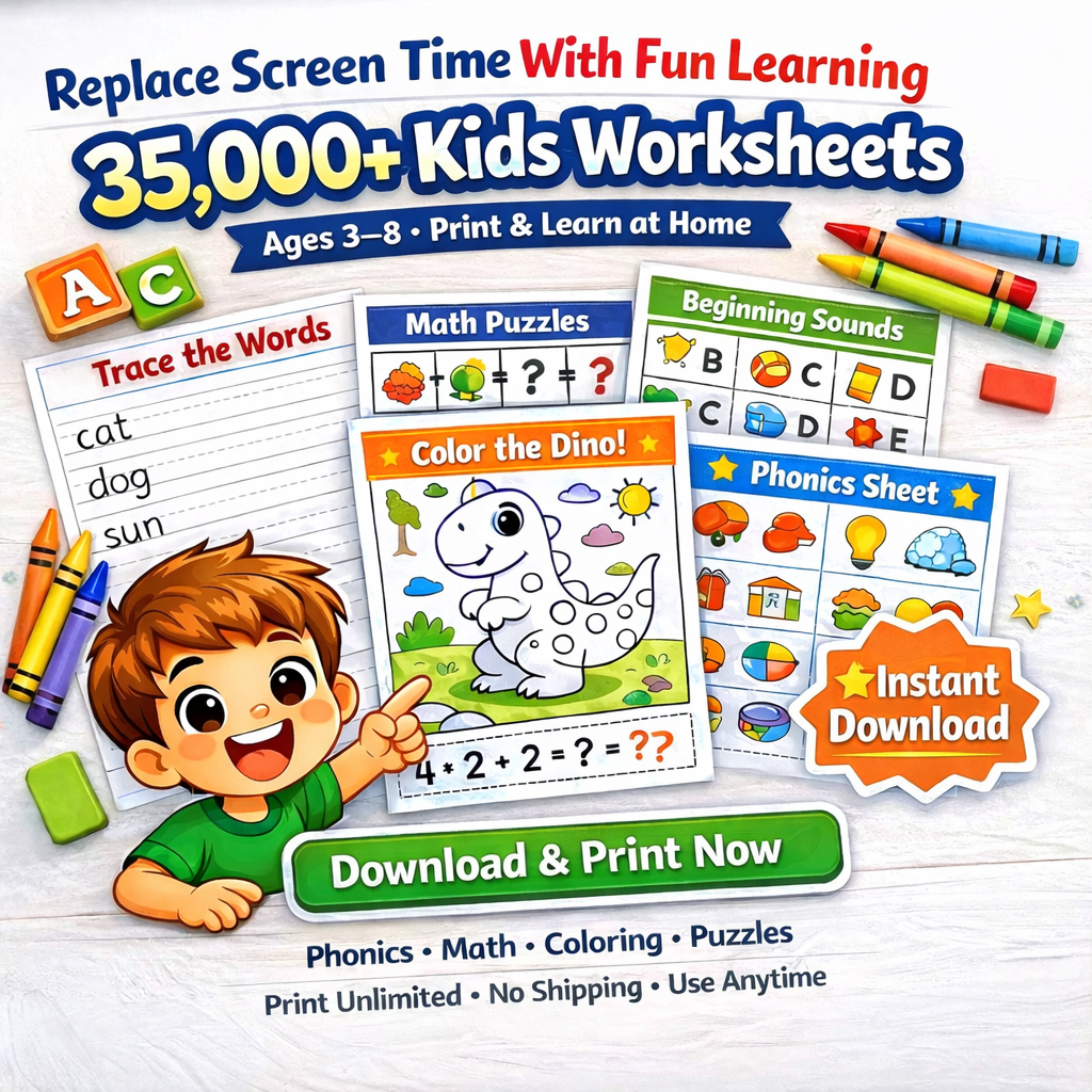 Gaur Digital Lab Facebook ad: 35,000+ Fun Worksheets Kids Actually Enjoy