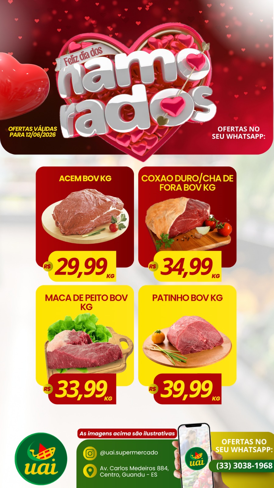 Uai Supermercado Facebook ad: FELIZ DIA DOS NAMORADOS, SUPERMERCADO UAI