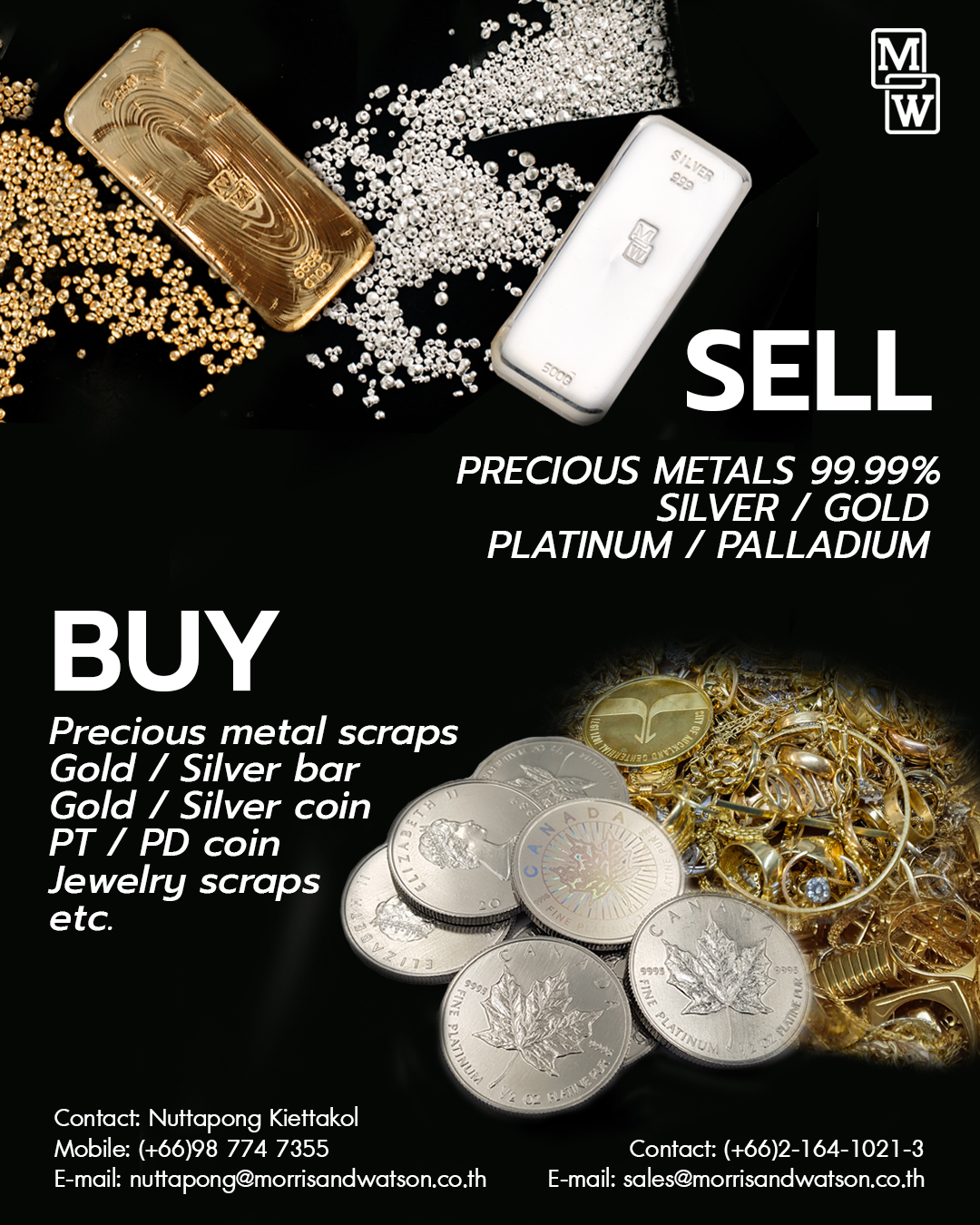 Morris and Watson Thailand Facebook ad: BUY - SELL PRECIOUS METALS