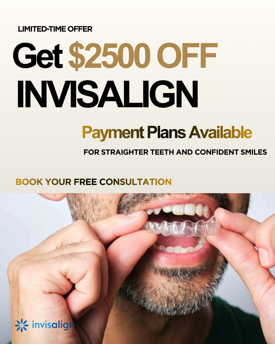 Beach Dental Care Anaheim Facebook ad: Get $2,500 OFF Invisalign + Payment Plans as Low as…