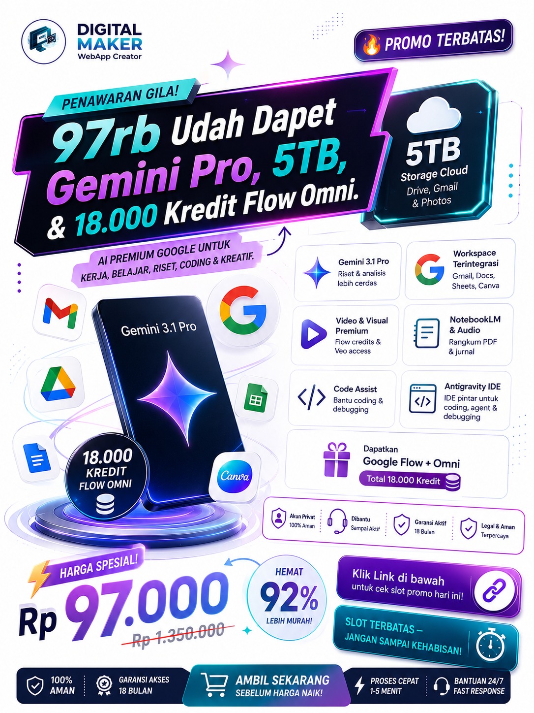 DigitalMakerr.id Facebook ad: Gemini Pro 18 Bulan, Cuma 97Rbu
