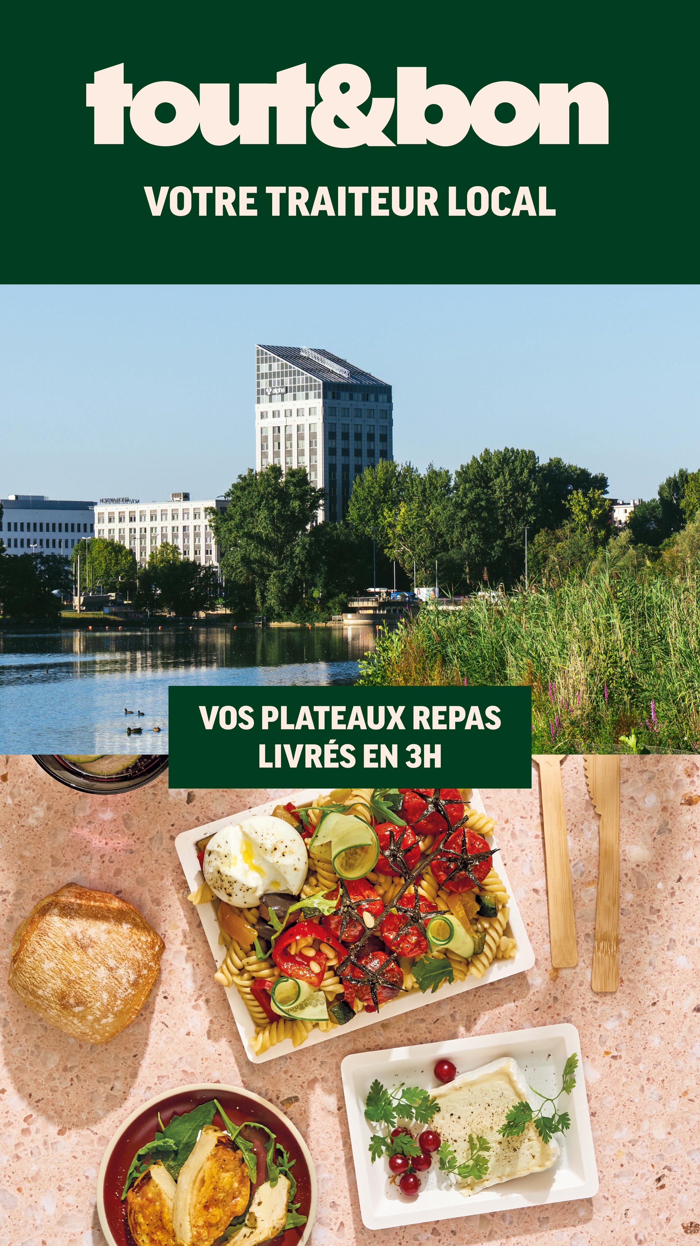 Tout&Bon Facebook ad: Plateaux repas livrés en 3h à Cergy!