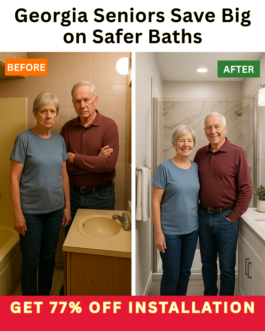 Five Star Bath Solutions Facebook ad: Seniors Save 77% On New Shower/Tub Installation