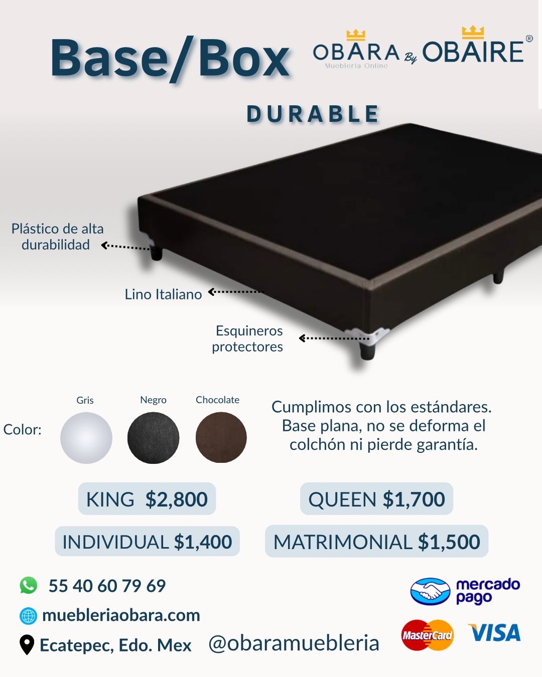 Mueblería Obara Facebook ad: **¡Descubre la base perfecta para tu colchón en…