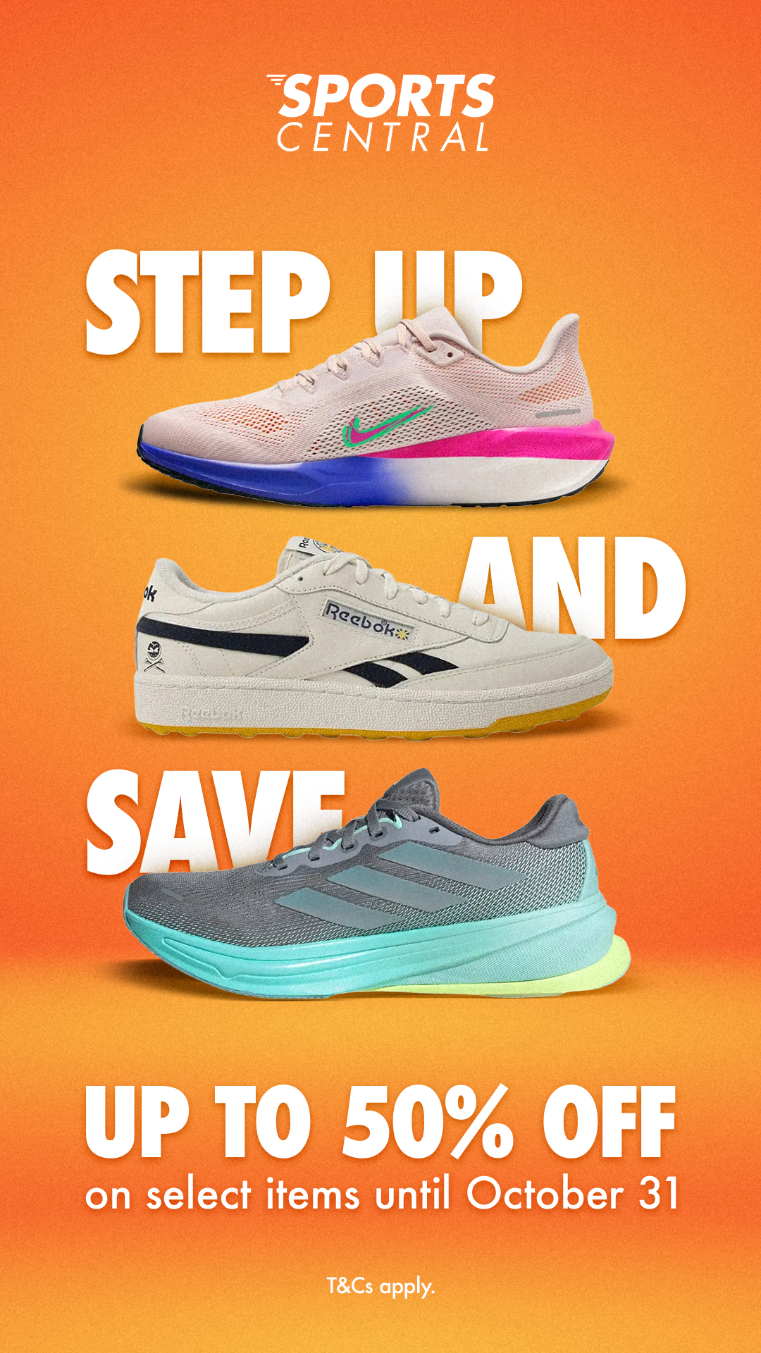 Sports Central Facebook ad: EXCLUSIVE SALE UP TO 50% OFF