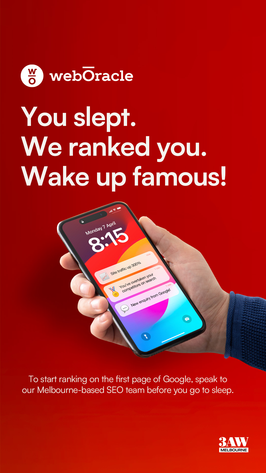 WebOracle Facebook ad from May 5, 2025