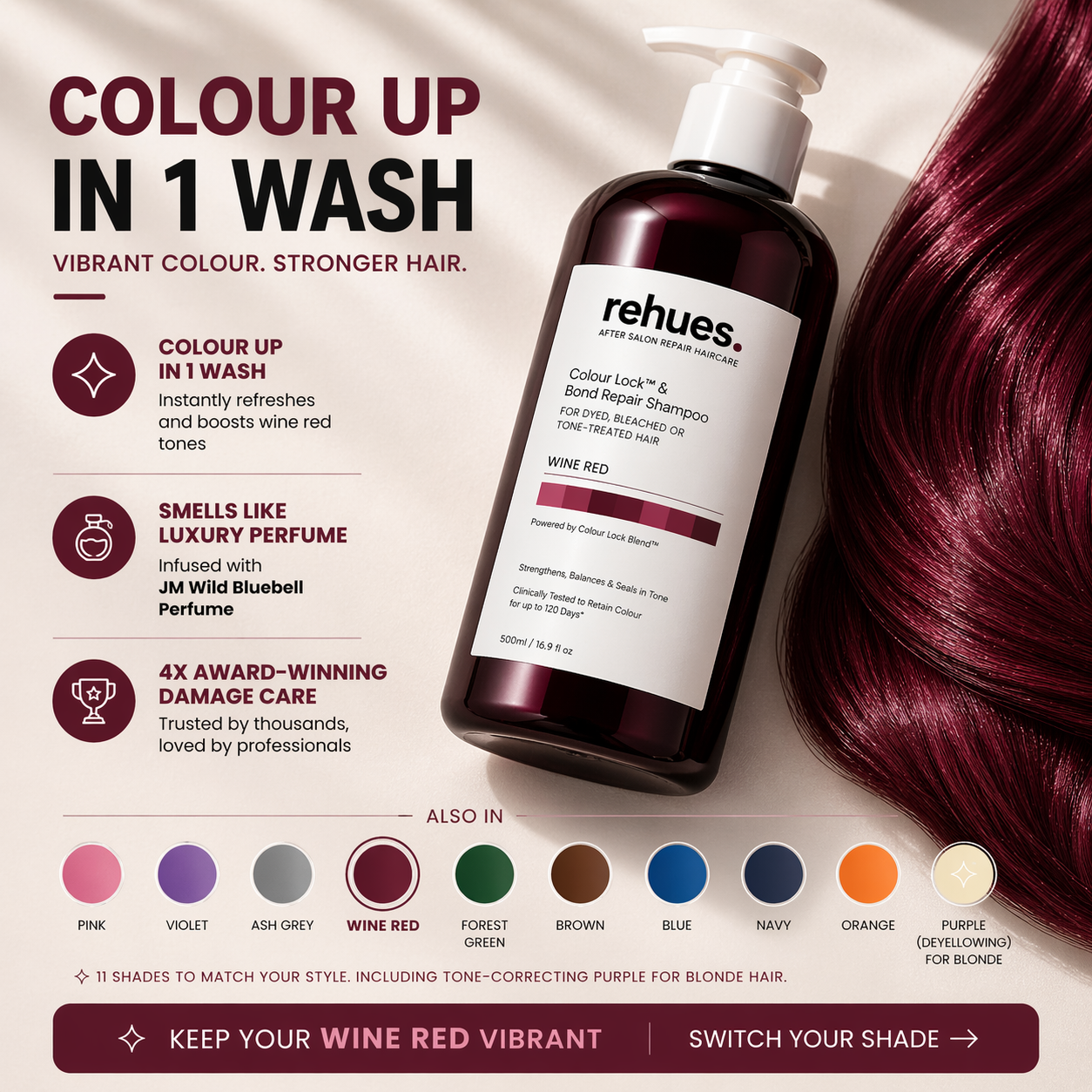 Rehues Facebook ad: The #1 Color Lock Shampoo In SG