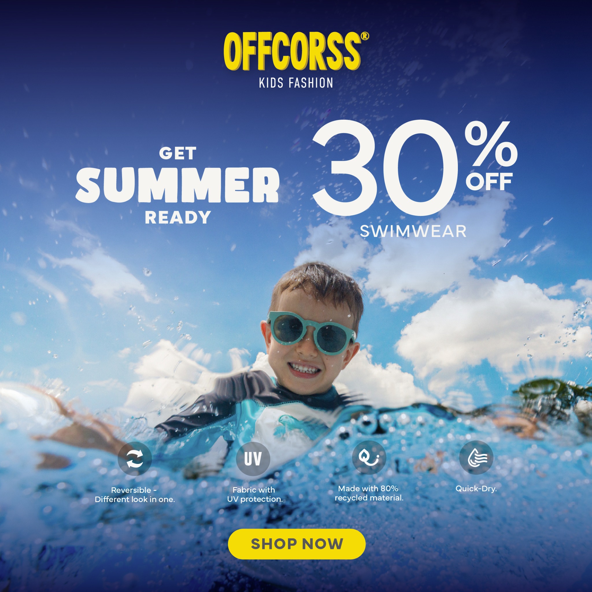 OFFCORSS Facebook ad: Summer-ready prints that pop