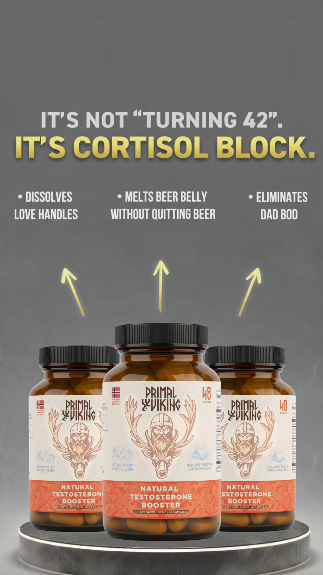 Primal Viking Facebook ad: High Cortisol Is the Silent Pandemic Hitting Men Over 30