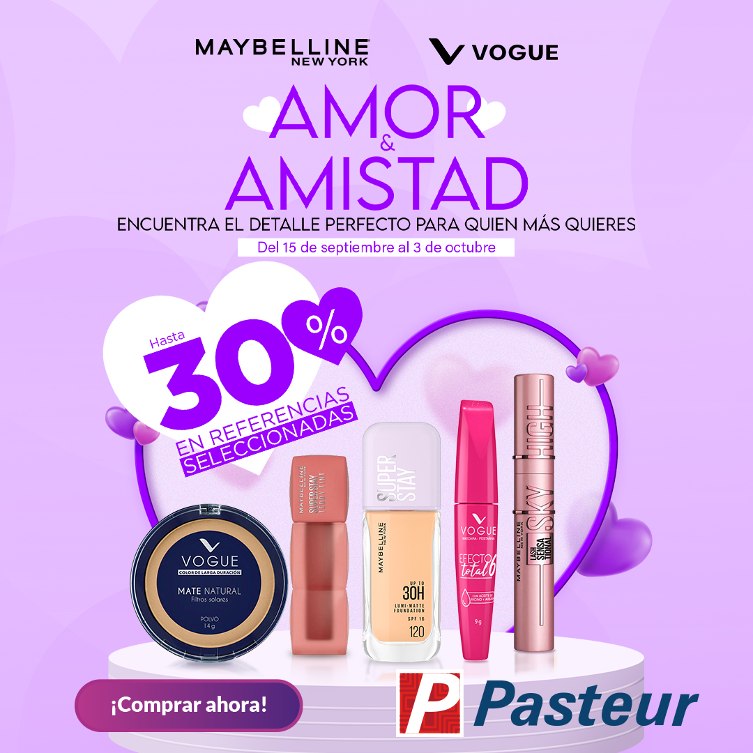 Farmacias Pasteur Facebook ad: Hasta 30% MAYBELLINE Y VOGUE