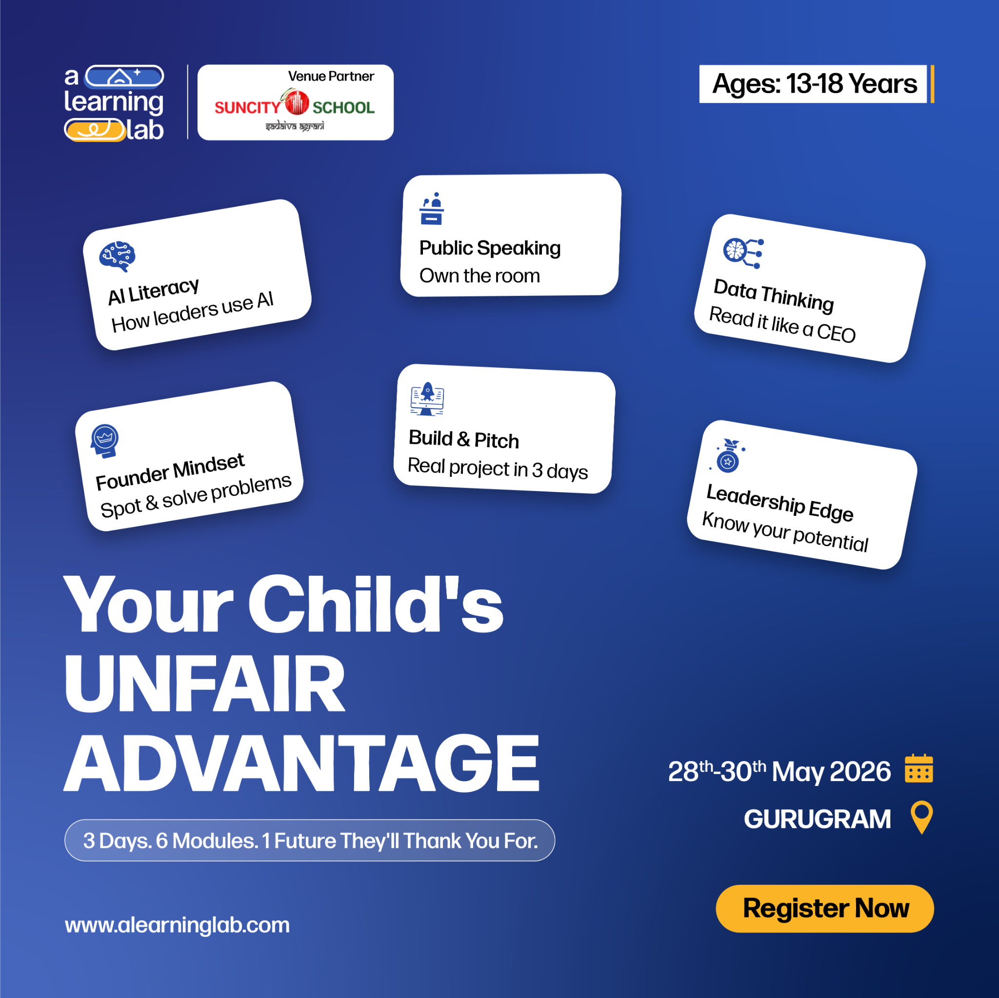 Learninglabglobal Facebook ad: Give Your Child a Real Advantage in Just 3 Days