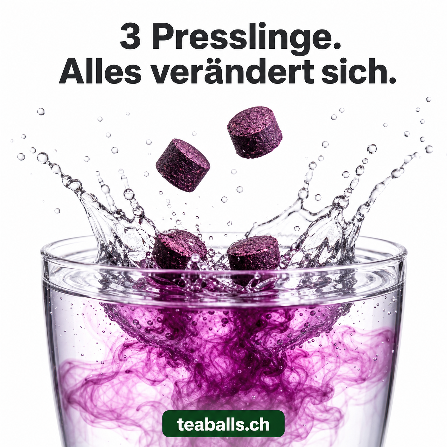 Teaballs.ch Facebook ad: Flavoured Water ohne Zucker, endlich möglich
