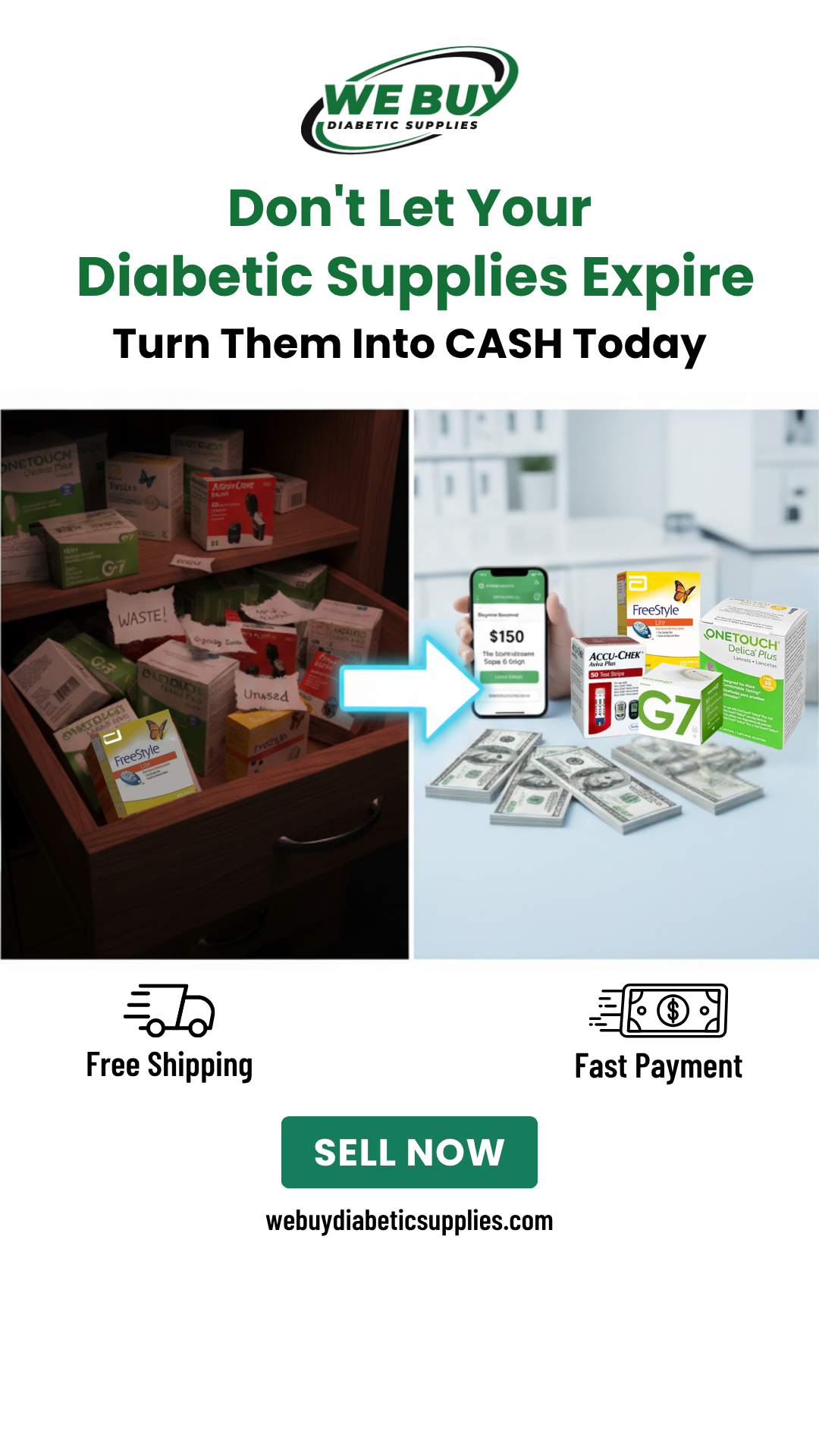 We Buy Diabetic Supplies Facebook ad: Fast & Easy CGM Buyback!