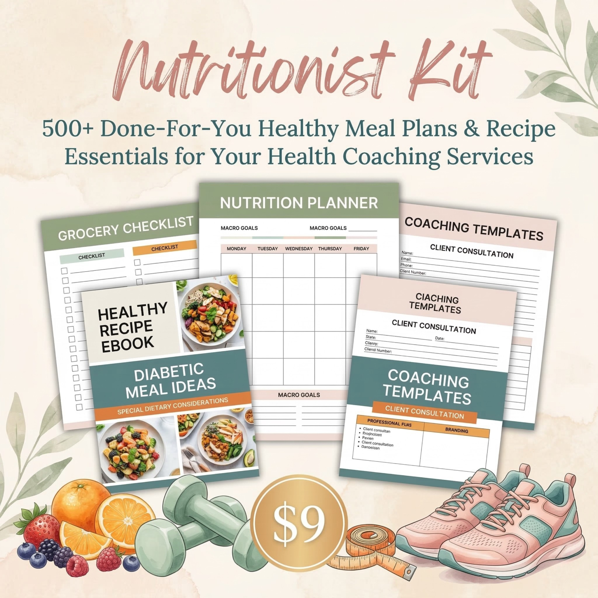 Nutrition Coaching Bundle Facebook ad: Launch Your Nutrition Business with 800+ Canva Templates…