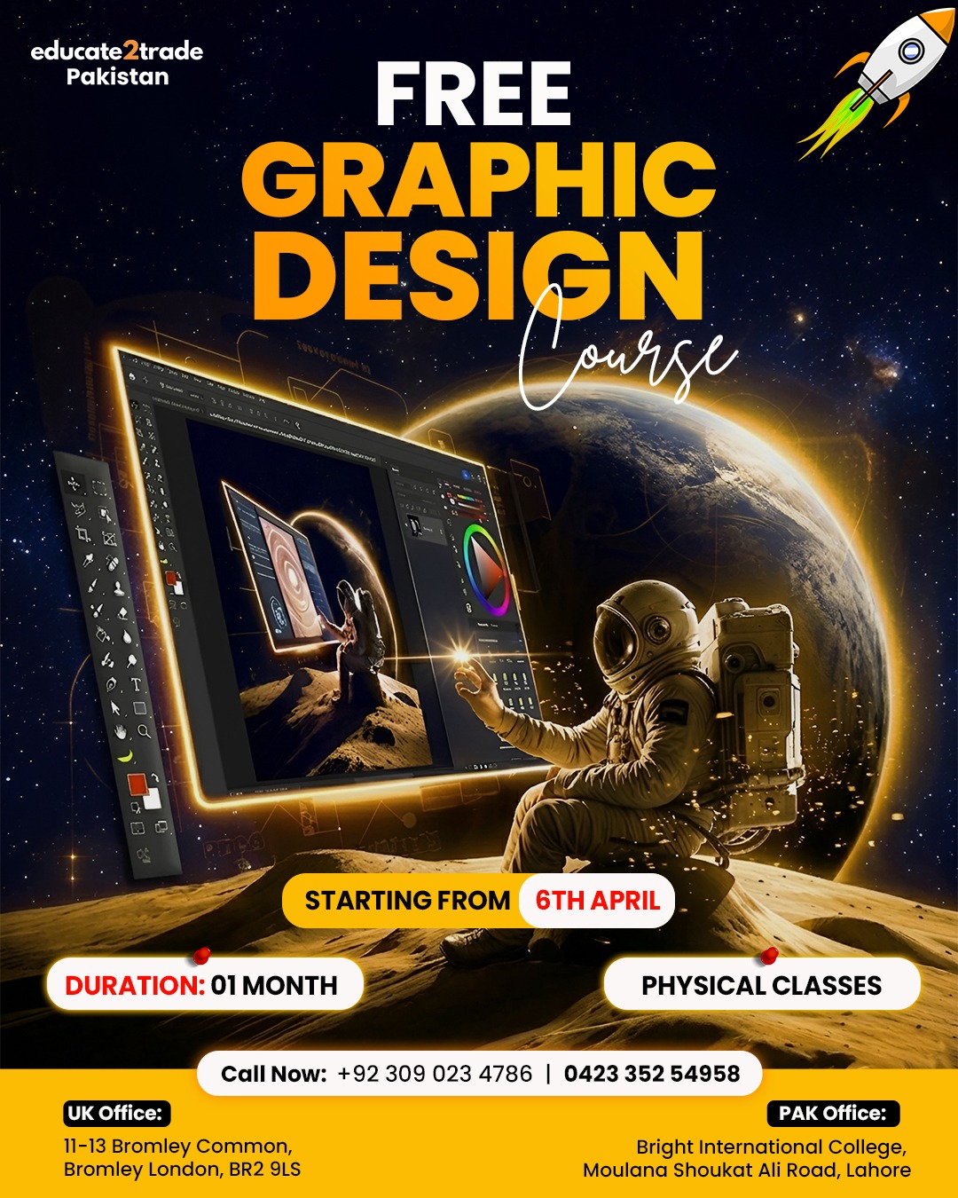 Educate2trade Pakistan Facebook ad: Free Graphic Designing