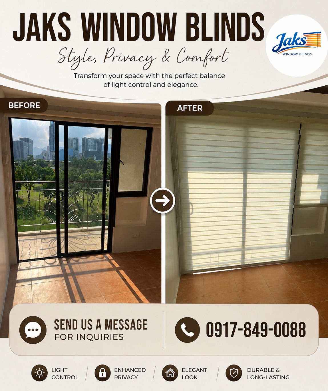 JAKS Window Blinds Cebu Facebook ad: Too much heat and glare inside your home?