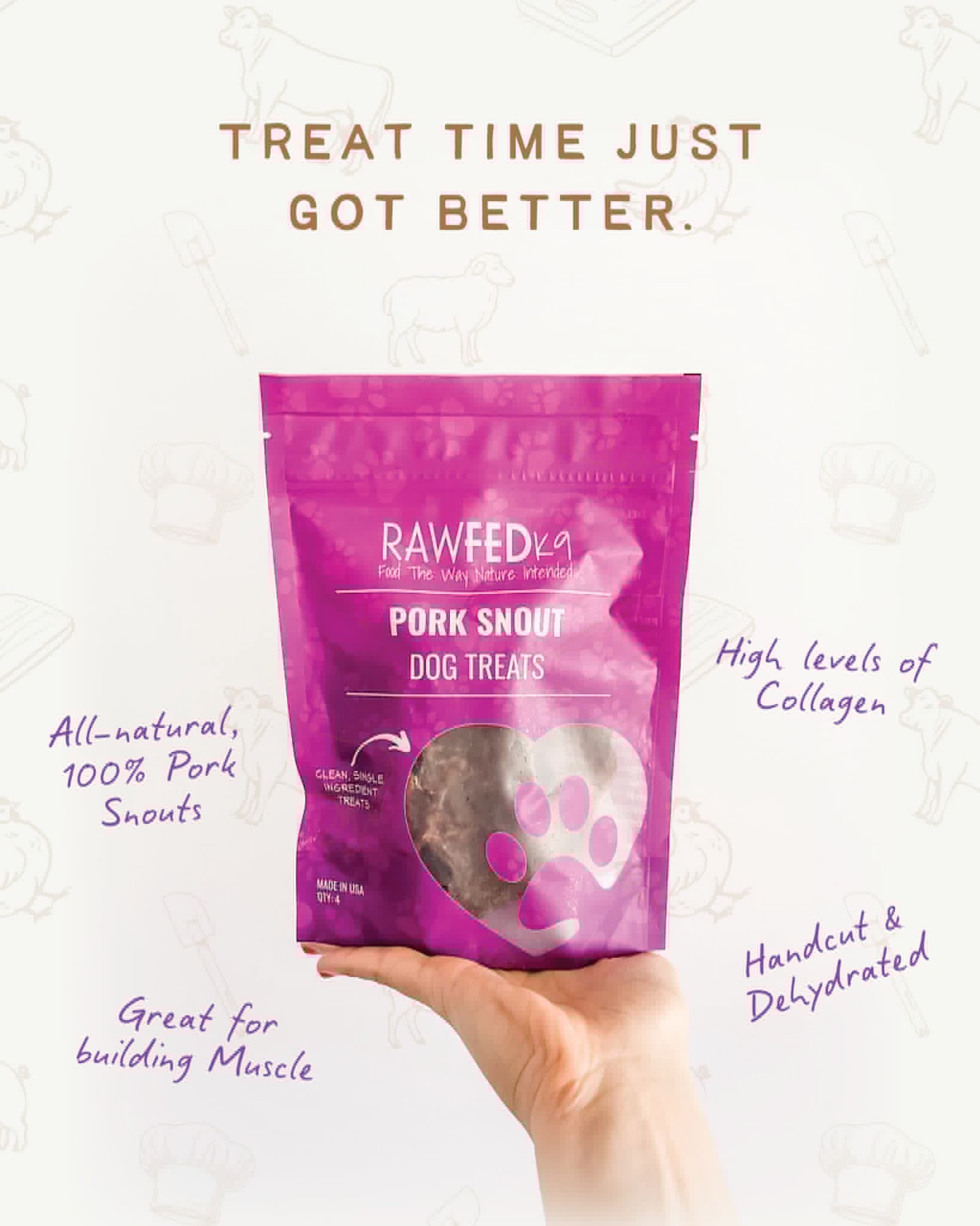 Rawfedk9 Facebook ad: Healthy, all-natural treats and chews!